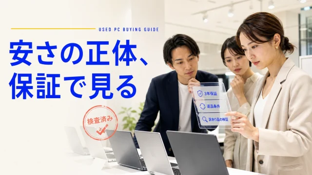 PC WRAPの3年保証と訳あり品の違いを解説する記事のアイキャッチ