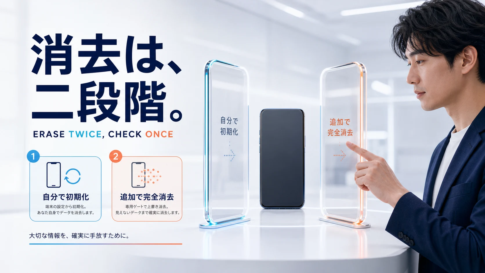 利用者の初期化とふるいちの追加消去を二段階で示す