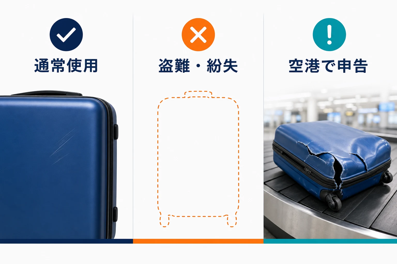 通常使用の破損と盗難紛失と航空輸送中破損を分けて確認する