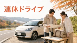 秋の連休に車で出かける前に地図と持ち物を確認する