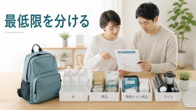 防災グッズを持ち出し袋と在宅備蓄へ分けて確認する