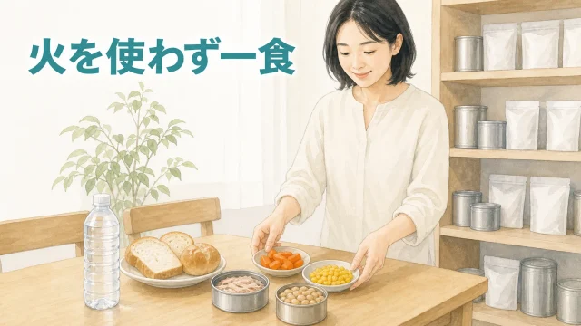 加熱不要の食品を一食ずつ組み合わせて備蓄する