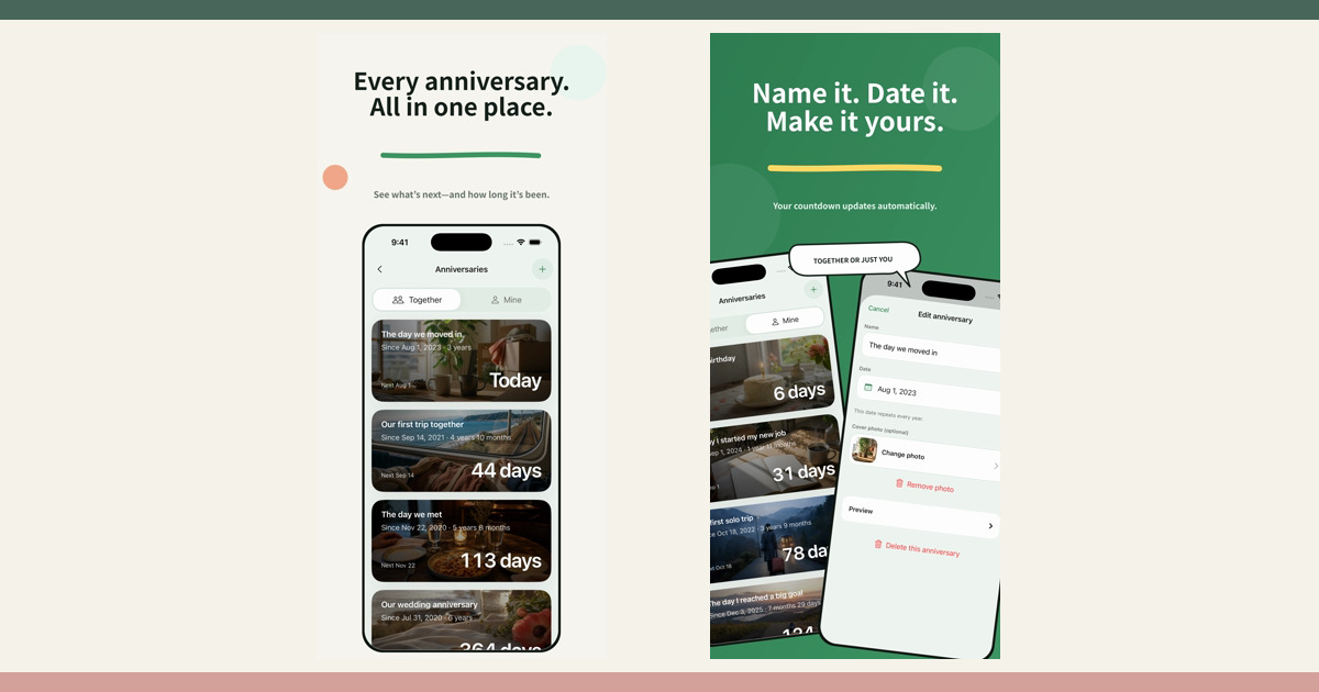 Comparison of couple anniversary apps by countdowns, reminders, widgets, and shared memories