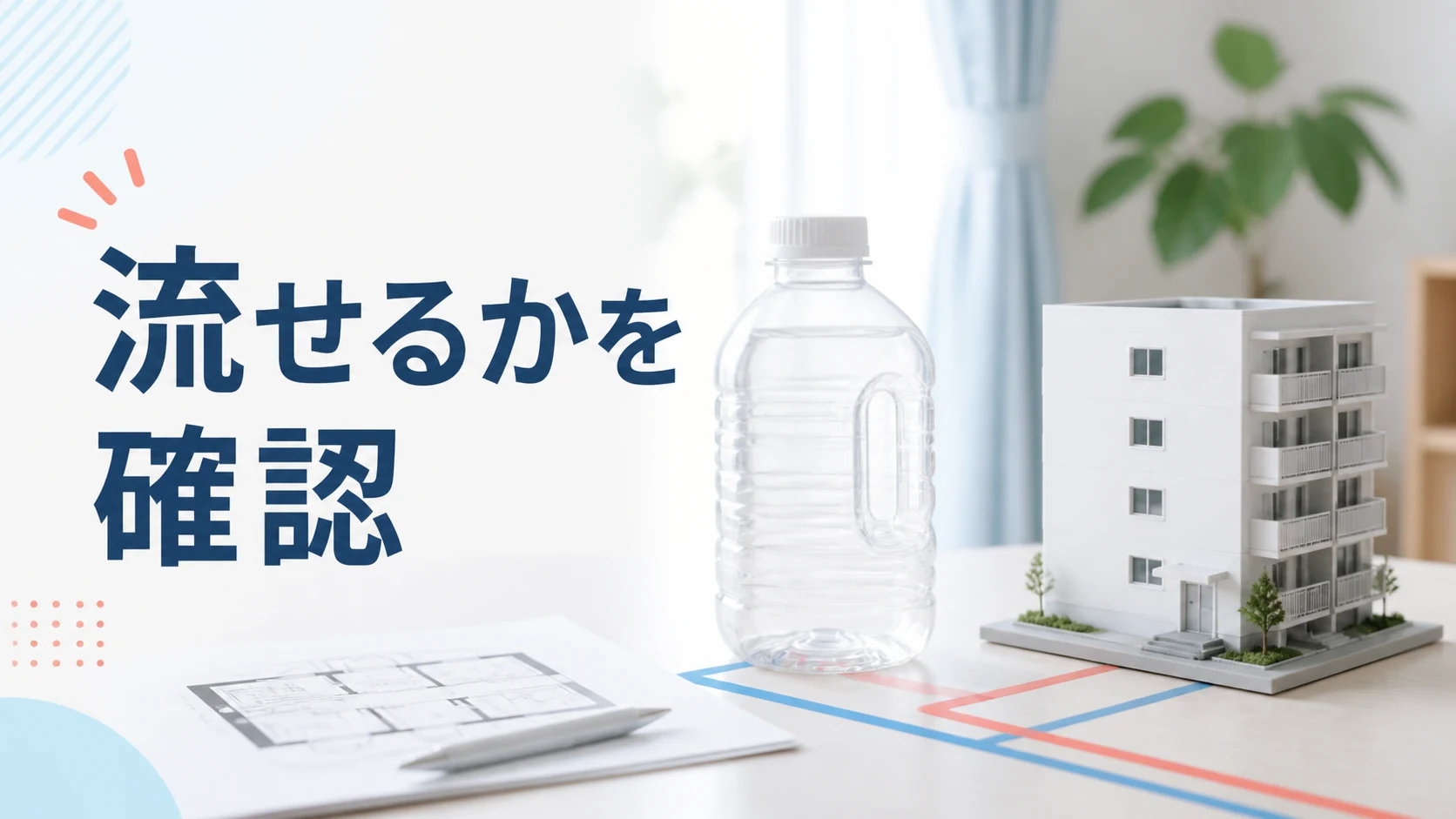 水の供給と排水の確認先を分けて考える机
