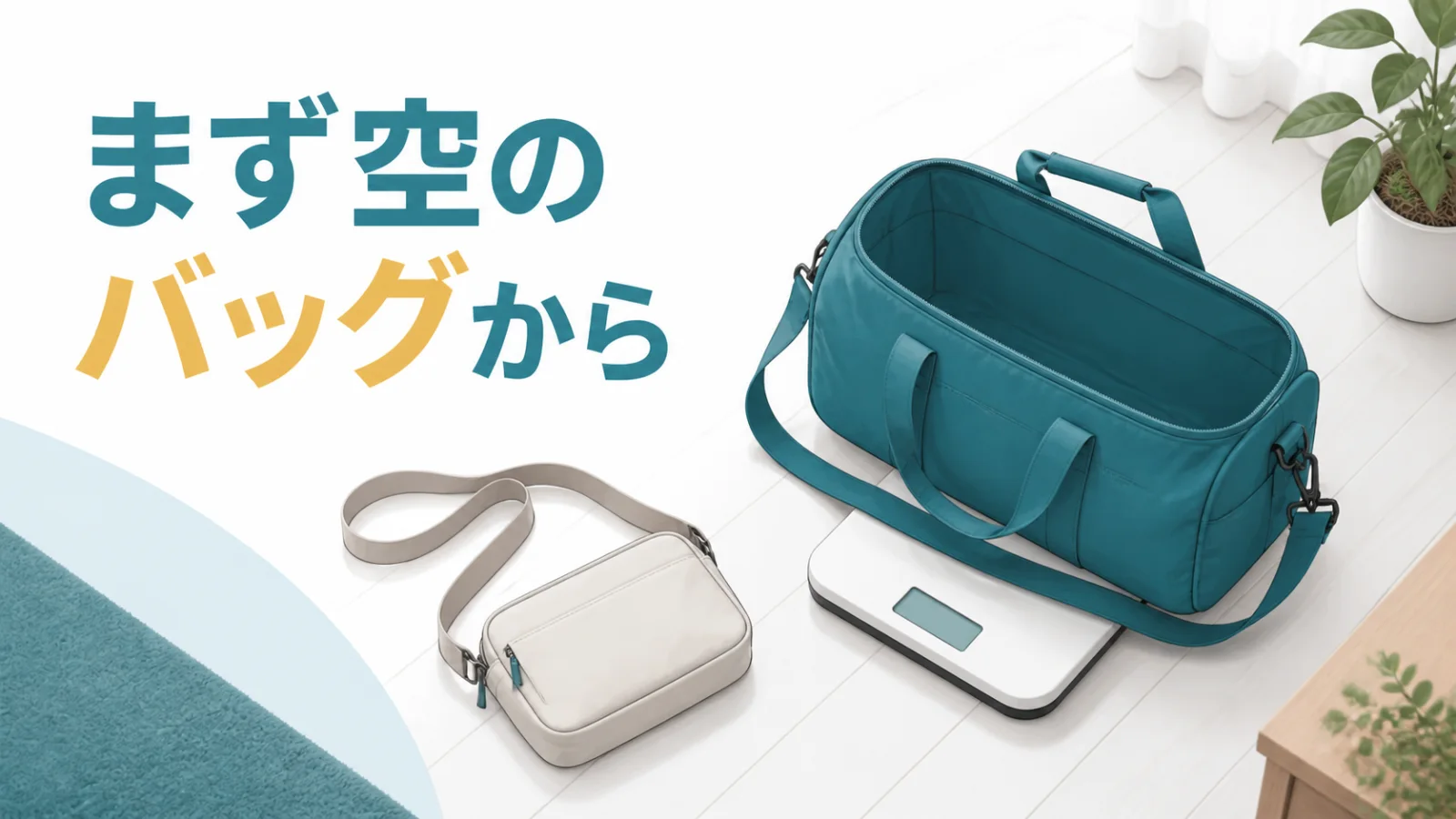 空のバッグと中身を分けて重さを確かめる