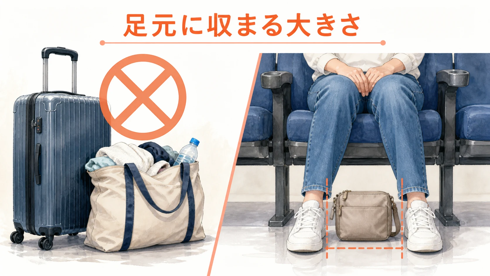 キャリーケースを外し座席の足元に収まるバッグを選ぶ