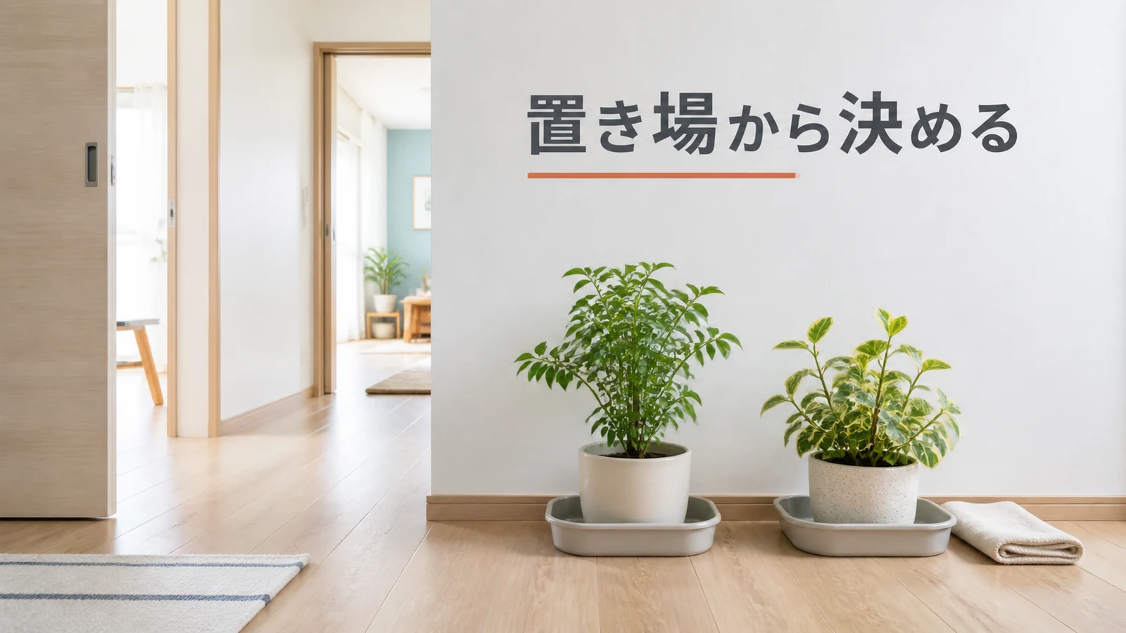 室内の通り道を空けて、浅い受け皿の上に鉢を一時的に置く