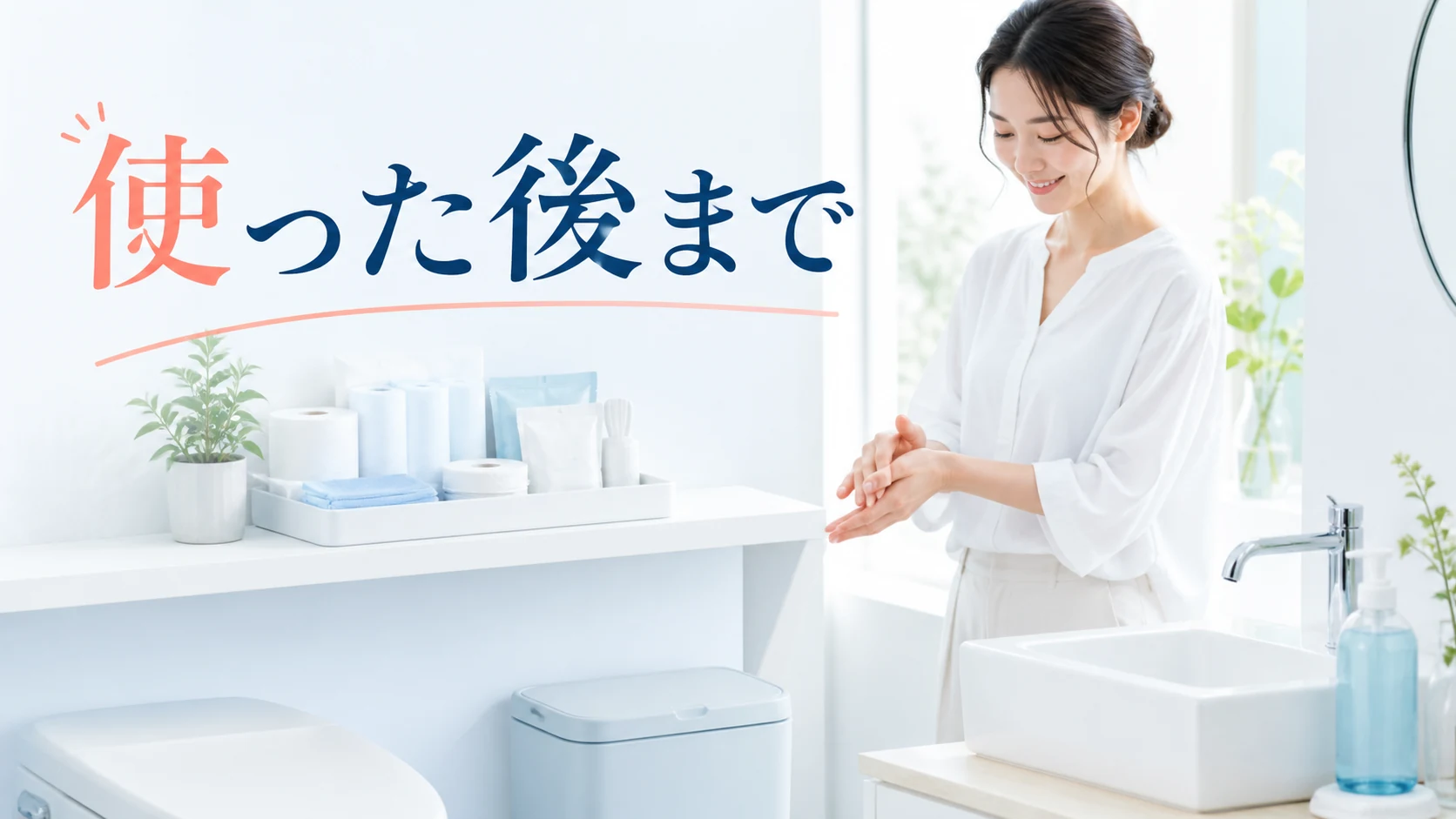 トイレ用品と回収用の容器を離して置く準備