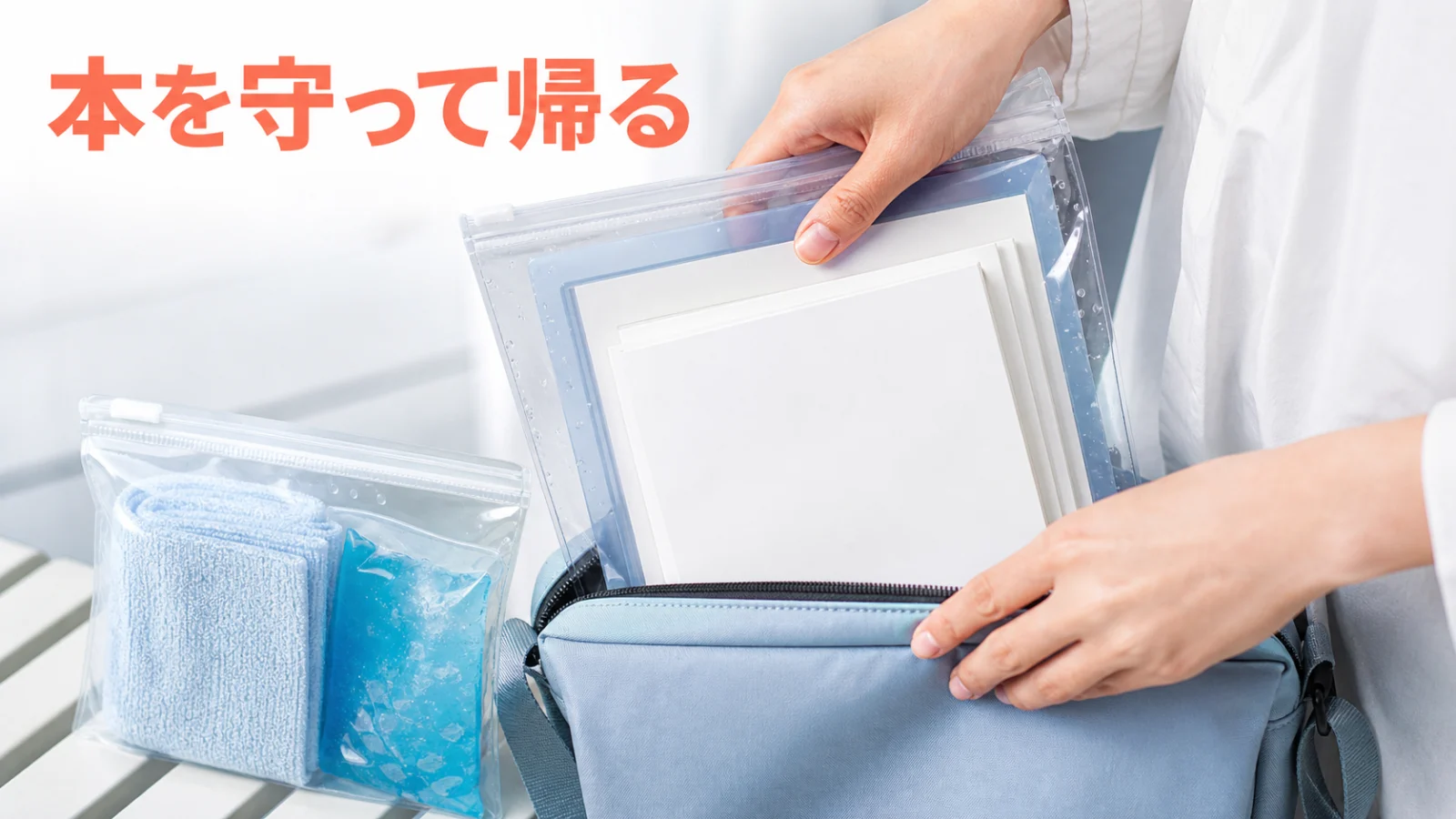 夏コミで買った本を汗や雨や折れから守ってバッグに収める