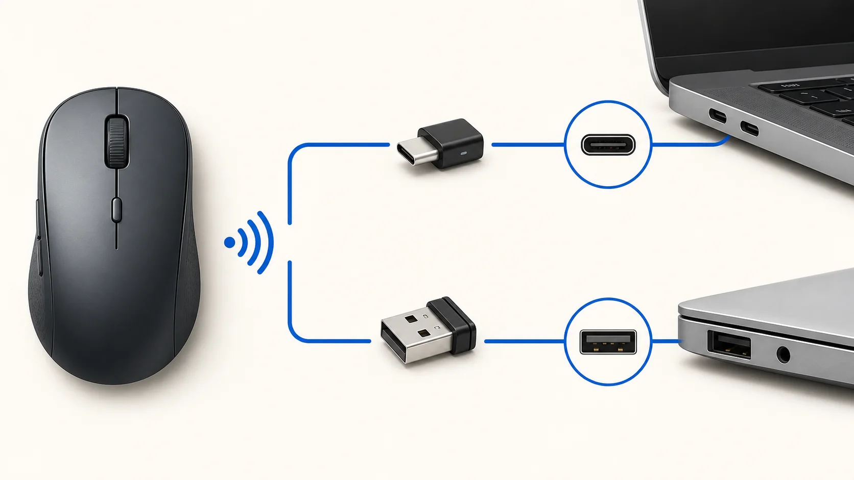 MX Master 4のUSB-Cレシーバーと3SのUSB-Aレシーバーの接続先を確認する