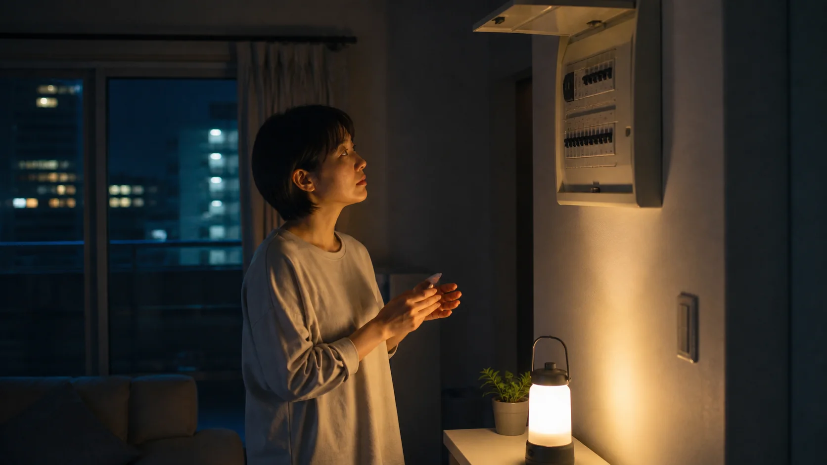 停電直後に近隣の状況と分電盤を安全に確認する
