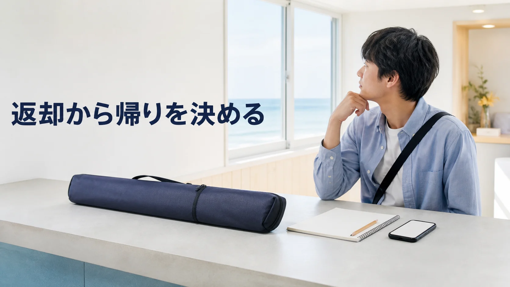 明るい時間に帰る予定と返却時刻を手帳で確認する