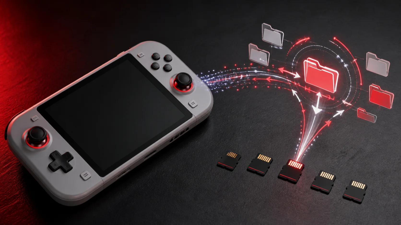 Switch 2本体とmicroSD Express間のデータ整理を表す