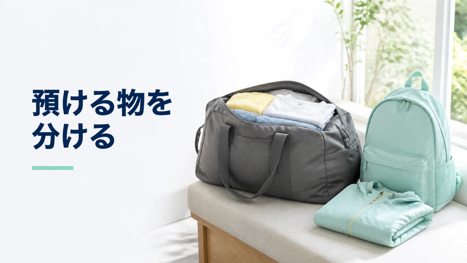 帰り用の着替えを預けるバッグと手元の雨具を分ける
