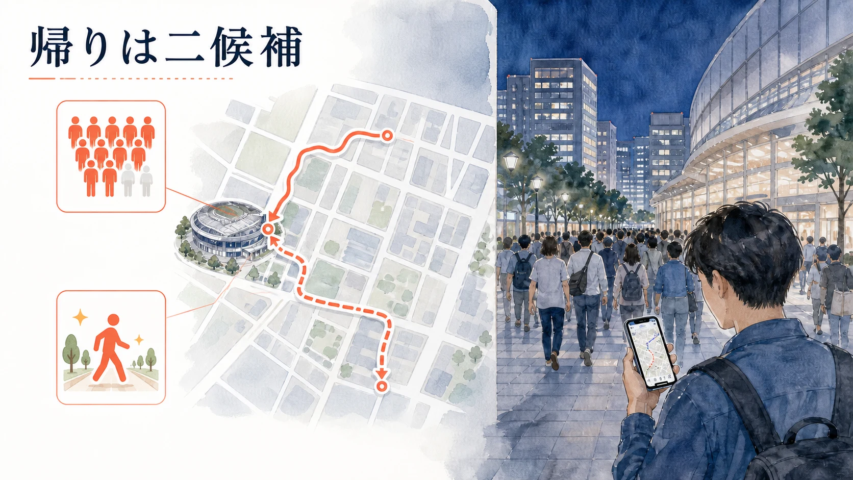 終演後の混雑に備えて帰りの駅を二候補用意する