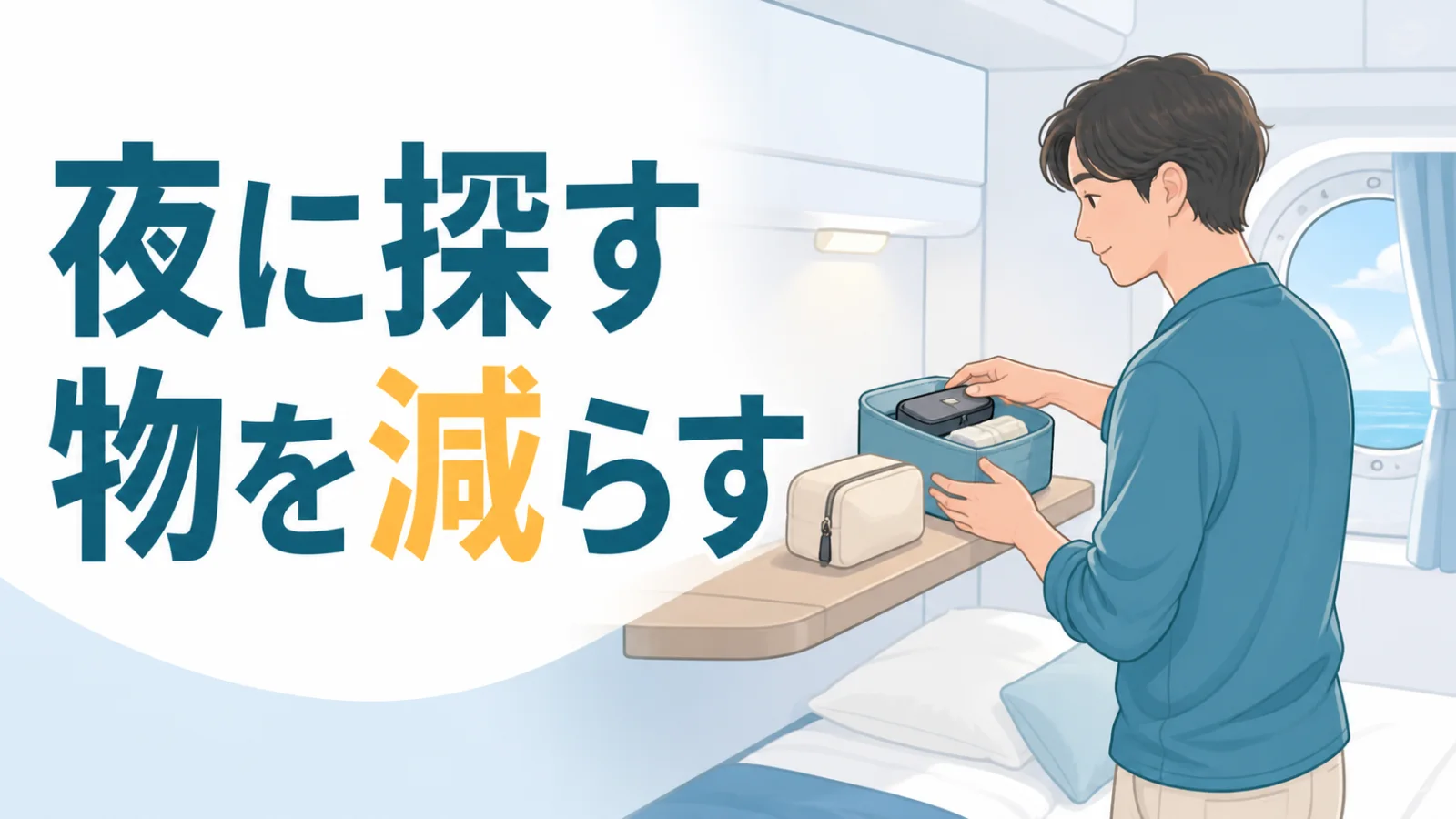 一晩に使う小物を出し入れしやすい袋へまとめる
