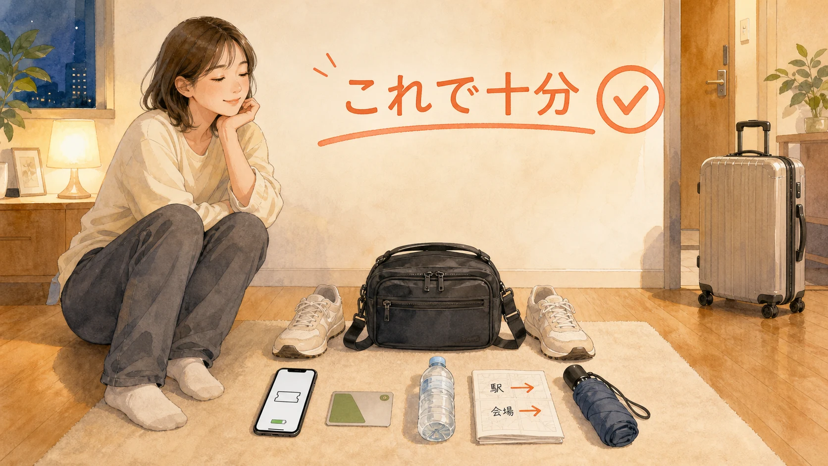 前夜に小さなバッグとチケットと充電と帰路を最終確認する