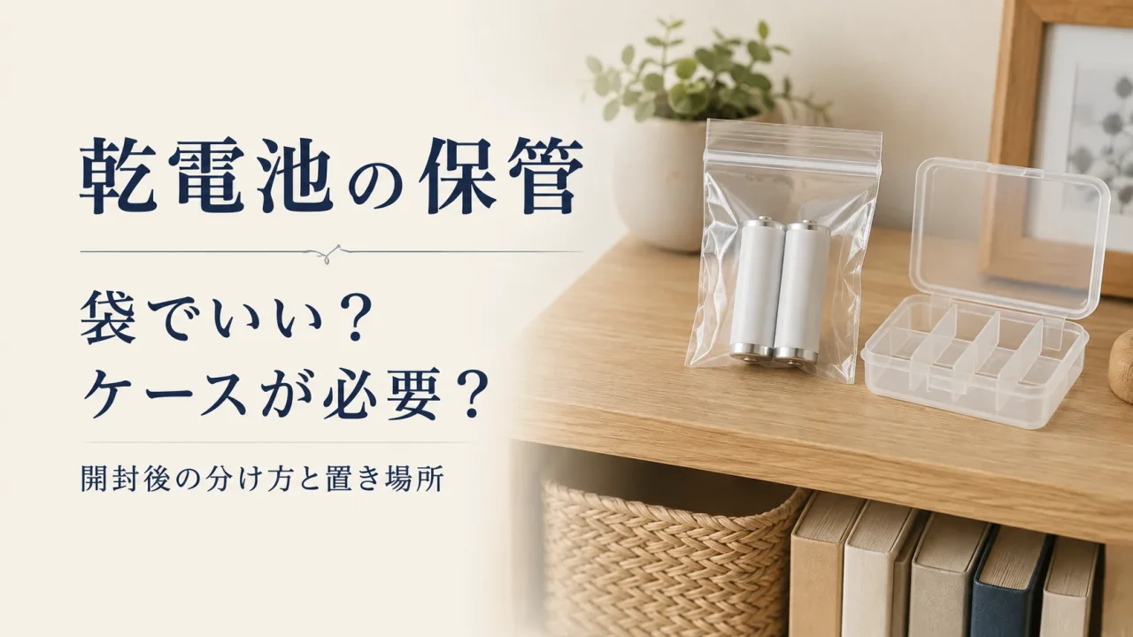 乾電池を小さな袋と仕切り付きケースに分けて保管するイメージ