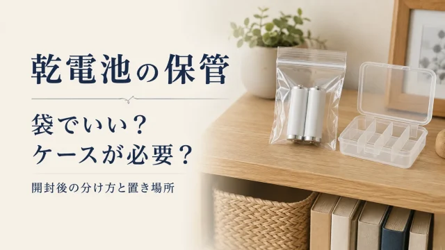 乾電池を小さな袋と仕切り付きケースに分けて保管するイメージ