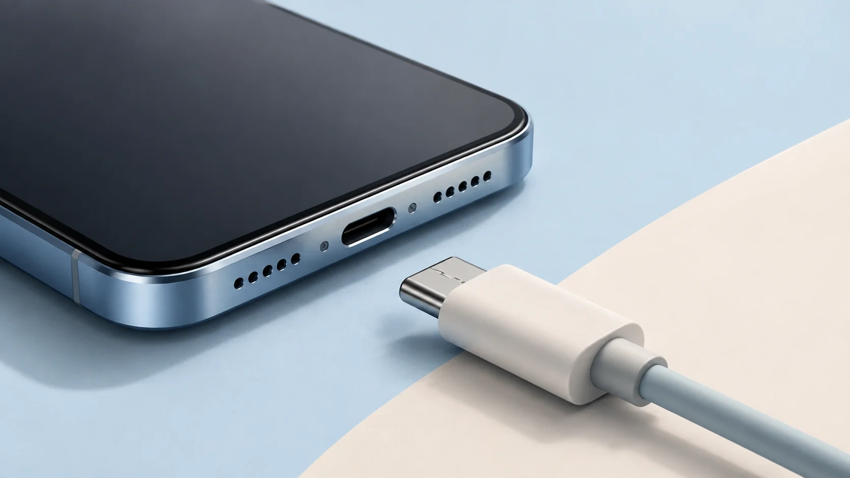 スマートフォンの接続端子とケーブルの形を確かめる