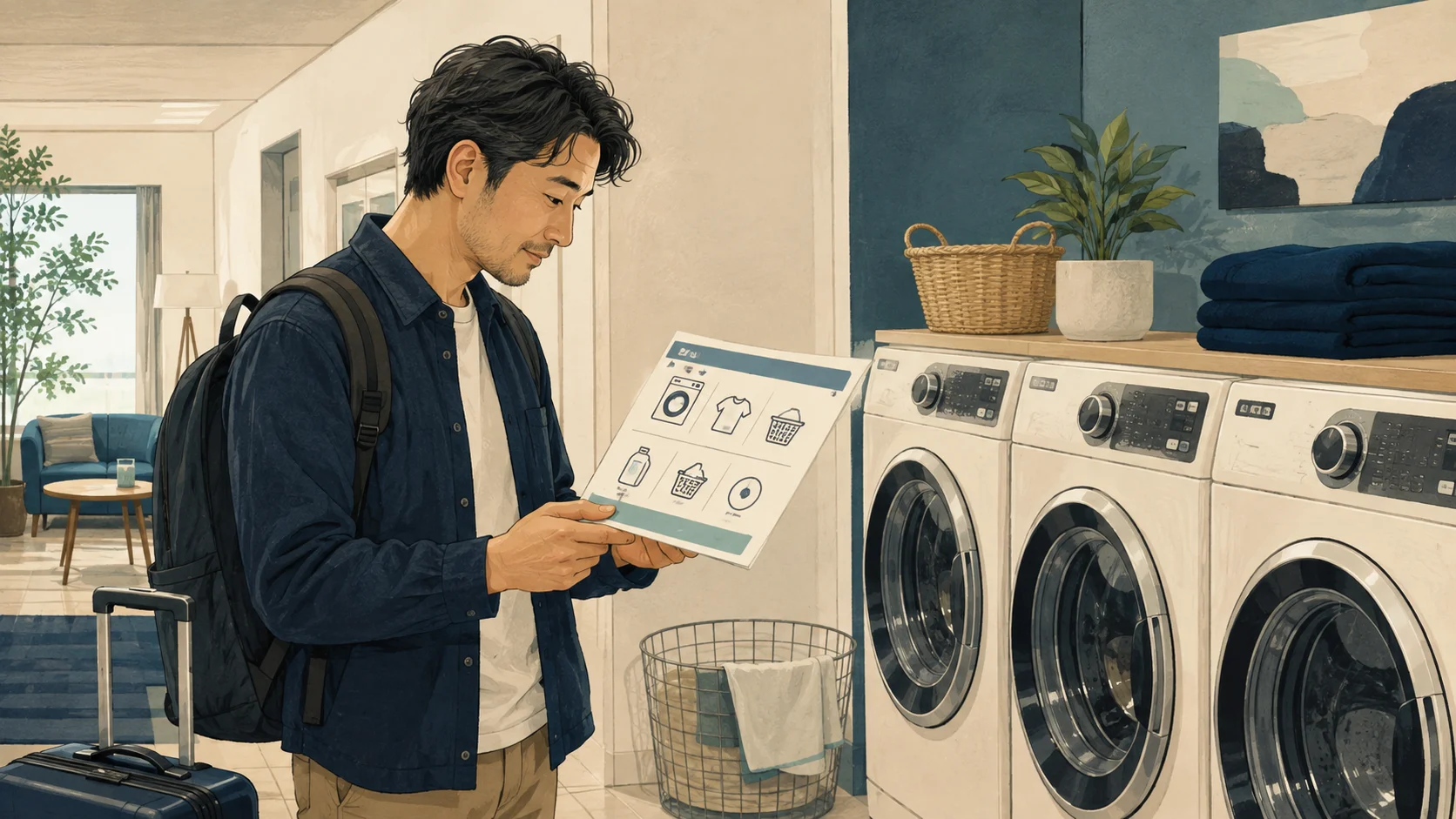 ホテルのランドリー設備と利用時間を確認する